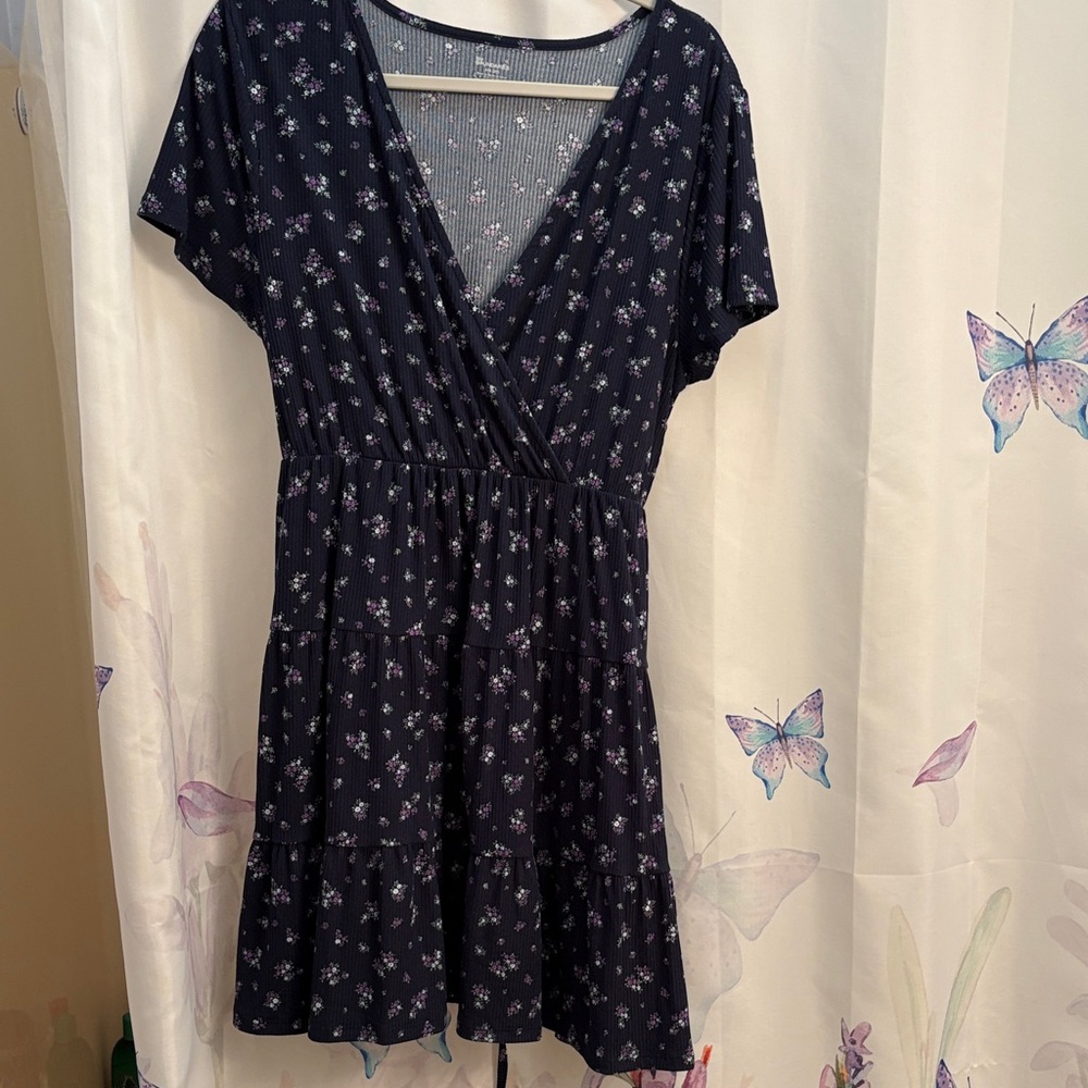 No Boundaries Navy Floral Wrap Mini Dress XXL